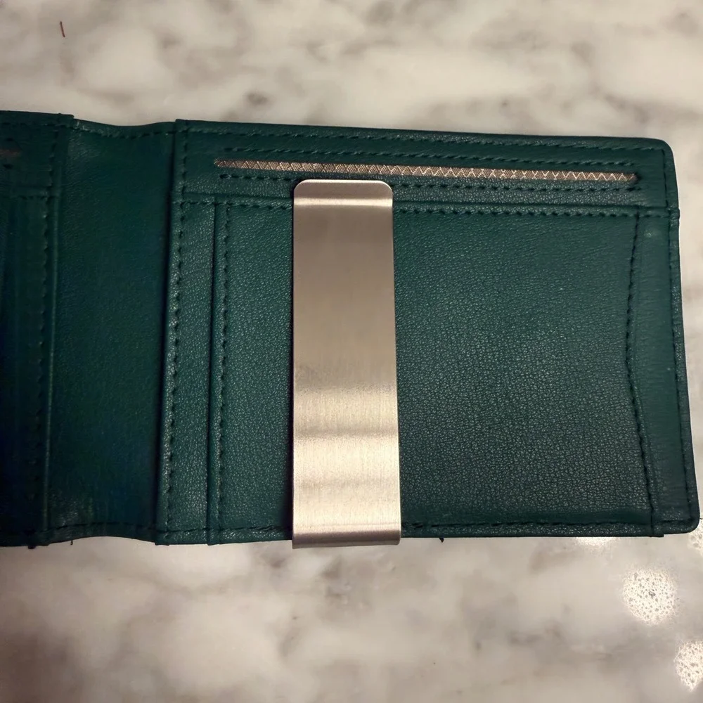 Runbox Mens Carbon Fiber Bifold Wallet with Money Clip Black Teal Green Slim EDC
